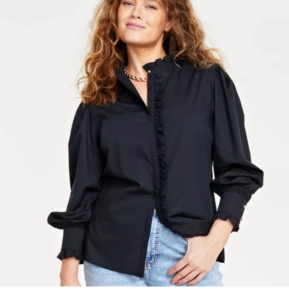 NWT Elegant Black Ruffle Blouse